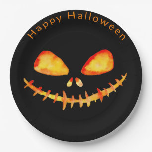 ウォーターカラージャックO'ランタン顔ハロウィーン ペーパープレート