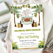 ウォーターカラージャングルエレファント子供の誕生日 招待状