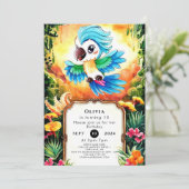ウォーターカラージャングルオウム誕生日 招待状 (スタンド正面)