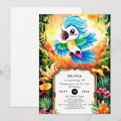 ウォーターカラージャングルオウム誕生日 招待状 (正面/裏面)