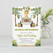 ウォーターカラージャングルキリン子供の誕生日 招待状 (スタンド正面)
