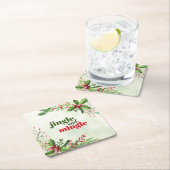 ウォーターカラージングルアンドミングルクリスマスホリデー スクエアペーパーコースター (インサイチュ)