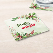 ウォーターカラージングルアンドミングルクリスマスホリデー スクエアペーパーコースター (アングル)