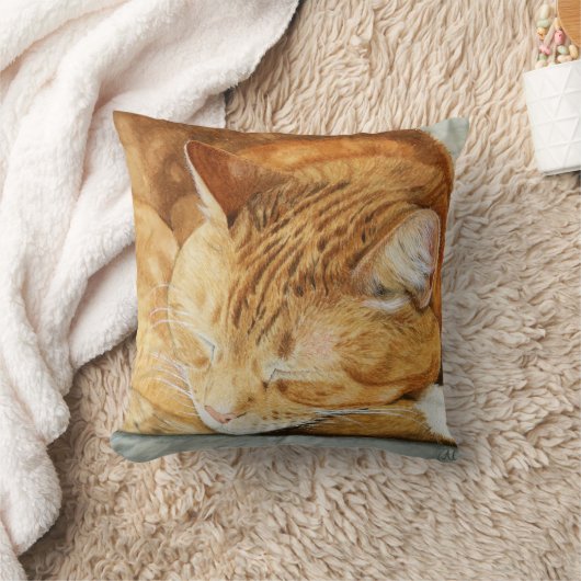 ウォーターカラージンジャーキャットスクエア装飾用クッション クッション (ブランケット)