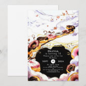 ウォーターカラースイートドーナツ誕生日 招待状 (正面/裏面)