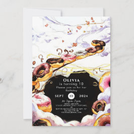 ウォーターカラースイートドーナツ誕生日 招待状