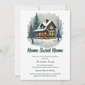 ウォーターカラースイートホームウィンター引っ越し祝いパーティーパーティー 招待状 (正面)
