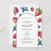 ウォーターカラースウィートワン男の赤ちゃんベリーファースト誕生日 招待状 (正面)