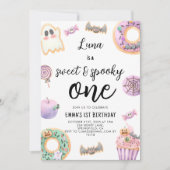 ウォーターカラースウィート&不気味ワンファースト誕生日 招待状 (正面)