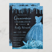 ウォーターカラースカイブルーグリッタードレスキンセアニェラ 招待状 (正面/裏面)