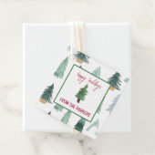 ウォーターカラースクエアホリデーツリーメッセージカード フェイバータグ (インサイチュ)