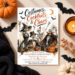 ウォーターカラースケルトンハロウィンパーティーコスチューム 招待状