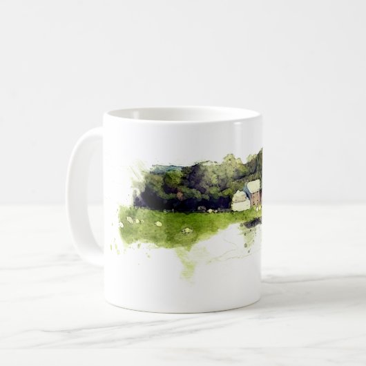 ウォーターカラースコティッシュファームハウスと羊 コーヒーマグカップ (正面左)