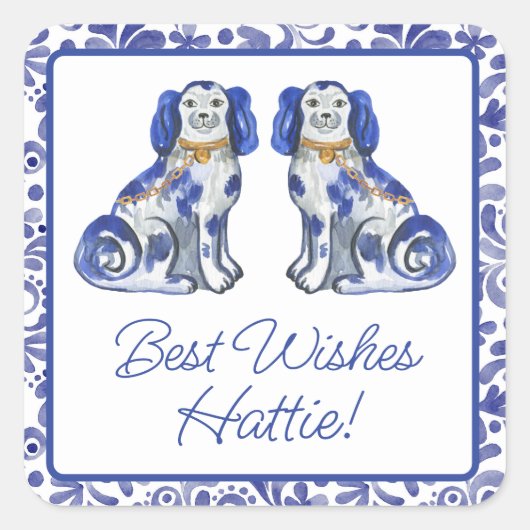 ウォーターカラースタッフォードシャードッグ スクエアシール (正面)