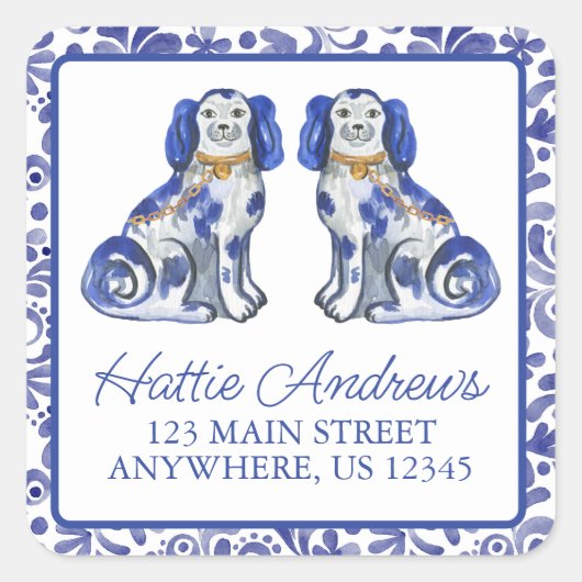 ウォーターカラースタッフォードシャードッグ 返送先住所ラベル スクエアシール (正面)