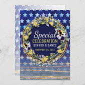 ウォーターカラースターズ&ストライプディナー&ダンス招待状 招待状 (正面/裏面)