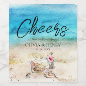 ウォーターカラースターフィッシュ&シーシェルビーチ結婚式 ワインラベル (シングルラベル)