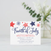 ウォーターカラースター7月4日パーティの招待状 ポストカード (スタンド正面)