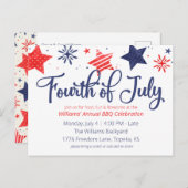 ウォーターカラースター7月4日パーティの招待状 ポストカード (正面/裏面)