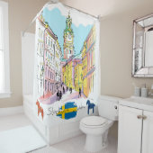 ウォーターカラーストックホルムスウェーデン旅行ギフトホワイト シャワーカーテン (インサイチュ)