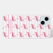 ウォーターカラーストライプのモノグラム入りフラミンゴ Case-Mate iPhoneケース (裏面 (横))