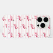 ウォーターカラーストライプのモノグラム入りフラミンゴ Case-Mate iPhoneケース (裏面 (横))