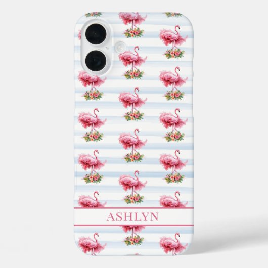 ウォーターカラーストライプの花とフラミンゴ Case-Mate iPhoneケース (裏面)