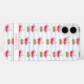 ウォーターカラーストライプの花とフラミンゴ Case-Mate iPhoneケース (裏面 (横))