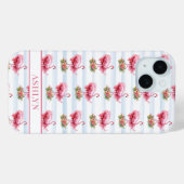ウォーターカラーストライプの花とフラミンゴ Case-Mate iPhoneケース (裏面 (横))