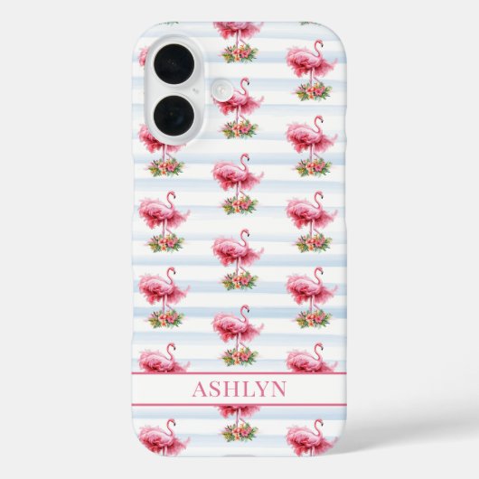 ウォーターカラーストライプの花とフラミンゴ Case-Mate iPhoneケース (裏面)