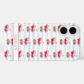ウォーターカラーストライプの花とフラミンゴ Case-Mate iPhoneケース (裏面 (横))