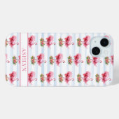 ウォーターカラーストライプの花とフラミンゴ Case-Mate iPhoneケース (裏面 (横))