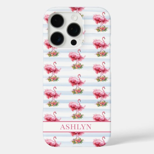 ウォーターカラーストライプの花とフラミンゴ Case-Mate iPhoneケース (裏面)