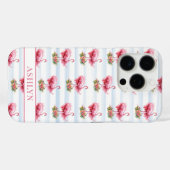 ウォーターカラーストライプの花とフラミンゴ Case-Mate iPhoneケース (裏面 (横))