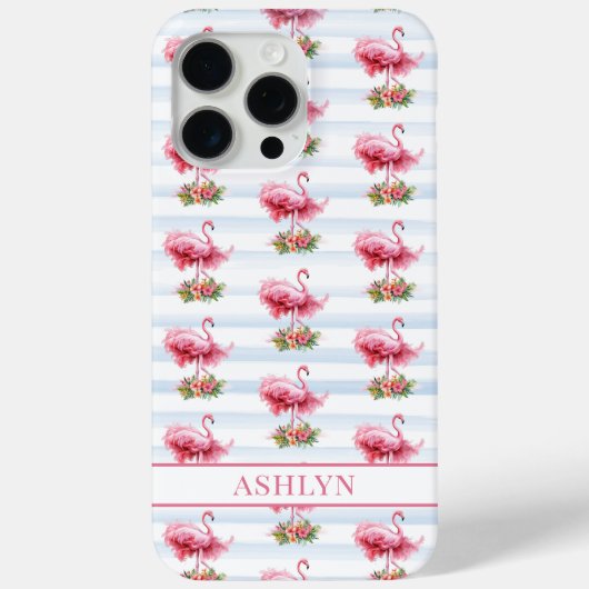 ウォーターカラーストライプの花とフラミンゴ Case-Mate iPhoneケース (裏面)