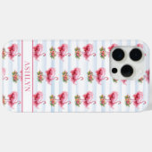 ウォーターカラーストライプの花とフラミンゴ Case-Mate iPhoneケース (裏面 (横))