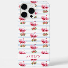 ウォーターカラーストライプの花とフラミンゴ iPhone 16 PRO MAXケース
