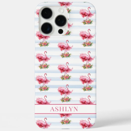 ウォーターカラーストライプの花とフラミンゴ Case-Mate iPhoneケース (裏面)