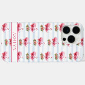 ウォーターカラーストライプの花とフラミンゴ Case-Mate iPhoneケース (裏面 (横))