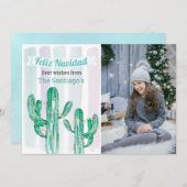 ウォーターカラーストライプズカクタスフェリズナビダッドクリスマス シーズンカード (正面/裏面)