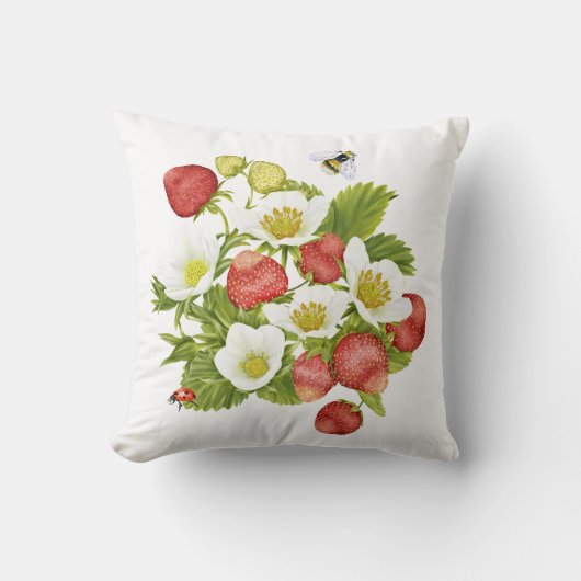 ウォーターカラーストロベリーコテージコア クッション (正面)