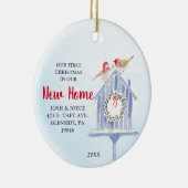 ウォーターカラースノーウィーパーソナライズされたバードハウスニューホーム セラミックオーナメント (右)