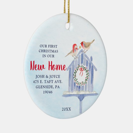 ウォーターカラースノーウィーパーソナライズされたバードハウスニューホーム セラミックオーナメント (右)