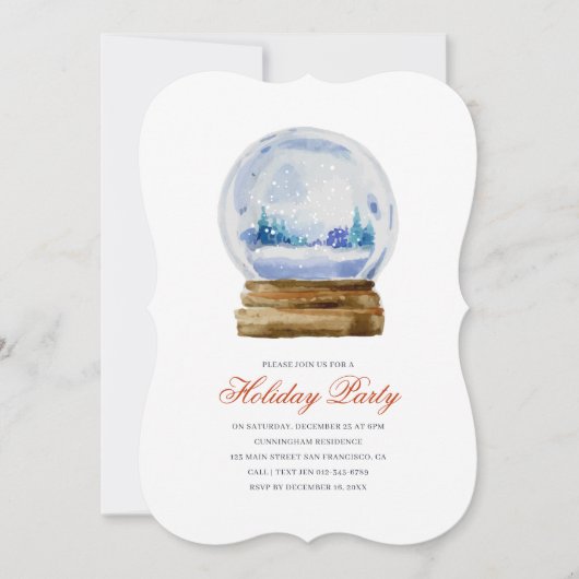 ウォーターカラースノーグローブホリデーパーティー招待状 招待状 (正面)