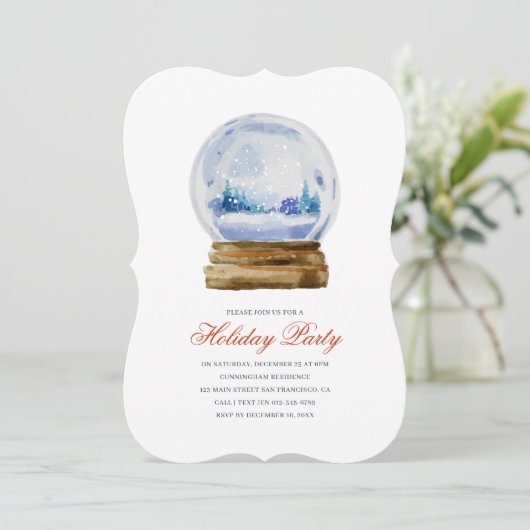 ウォーターカラースノーグローブホリデーパーティー招待状 招待状 (スタンド正面)
