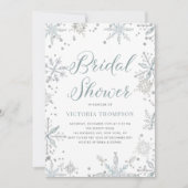 ウォーターカラースノーフレークグリッター冬ブライダルシャワー 招待状 (正面)