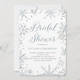 ウォーターカラースノーフレークグリッター冬ブライダルシャワー 招待状
