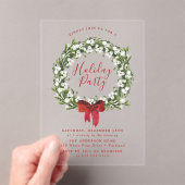 ウォーターカラースノーベリーグリーンリースホリデーパーティー アクリル招待状 (インサイチュ (ポータブル))