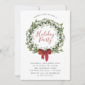 ウォーターカラースノーベリーグリーンリースホリデー 招待状 (正面)