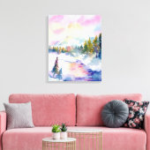 ウォーターカラースノーマウンテンプリント キャンバスプリント (インサイチュ (リビング))
